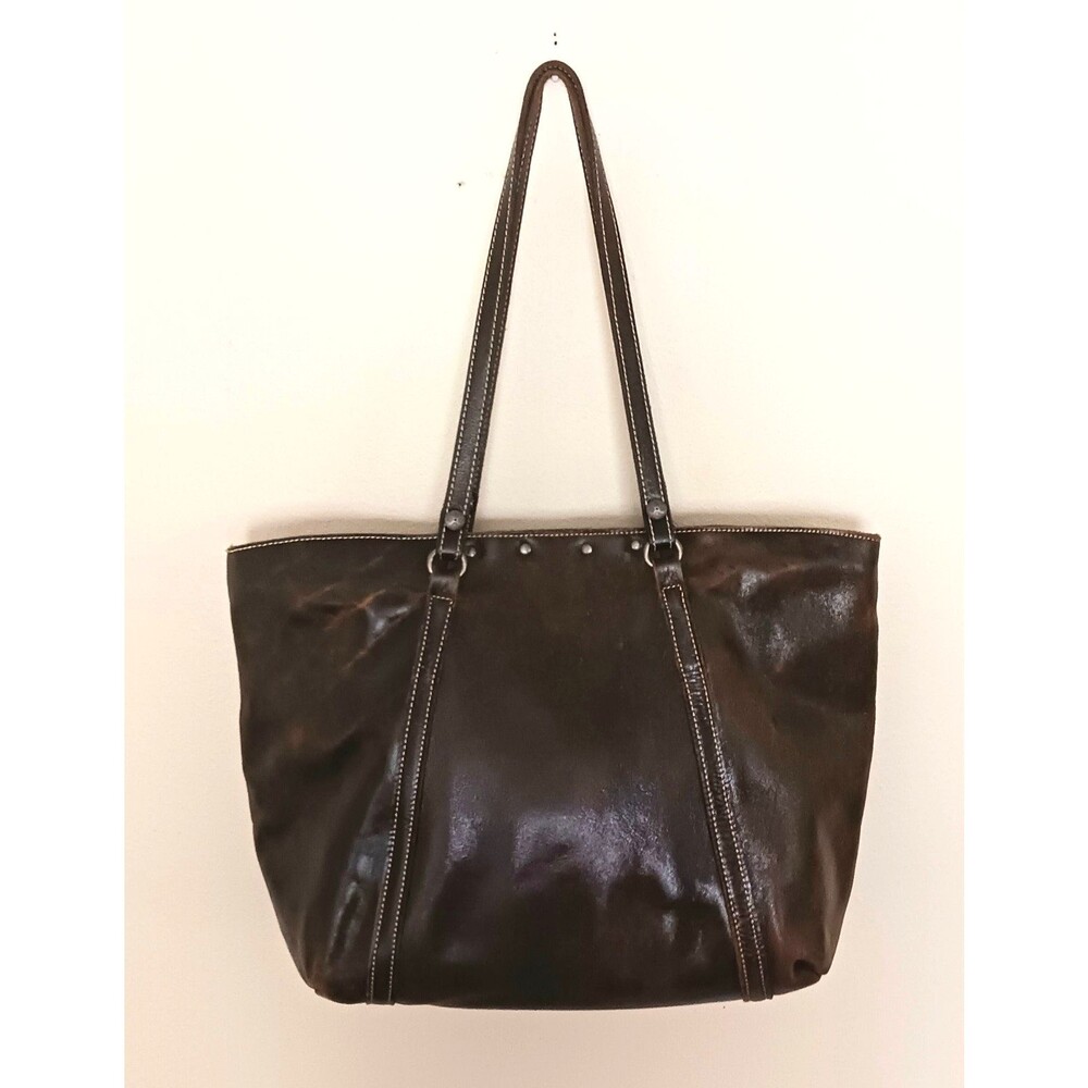 Patricia Nash Benvenuto Bark Brown Distressed Italian Leather Lg Tote Studs - Picture 3 of 11